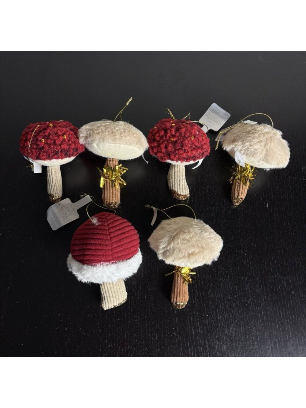 WONDERSHOP Target 2024 Lot of 6 Plush Fabric Mushroom Christmas Tree Ornaments